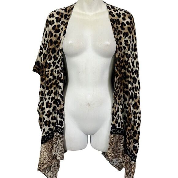 Chicos Womens Ruana Fusion Leopard Print Poncho Jacket Open Draped Top One Size - Picture 1 of 14